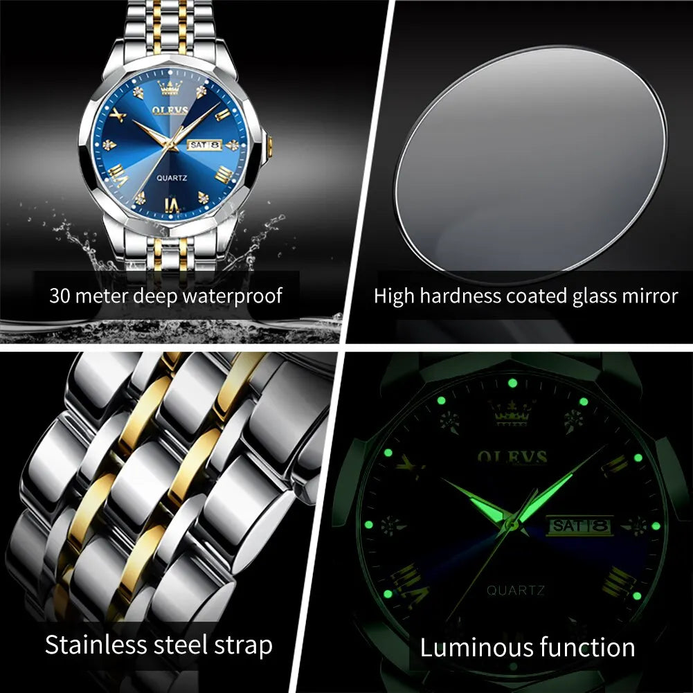 Men's OLEVS Waterproof Quartz Stainless Steel Watch