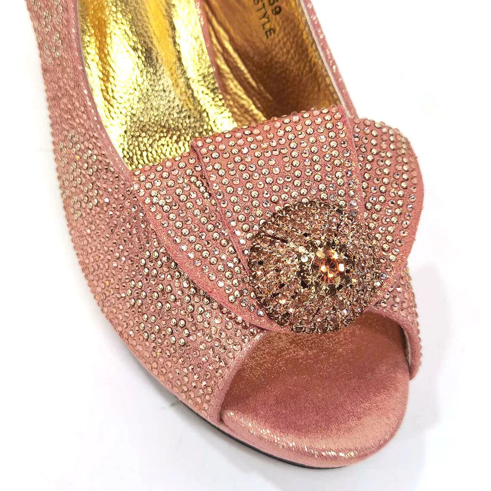VENUS CHAN Thin High Heels Shows and Bag Set Decorated with Rhinestones in Multiple Colours