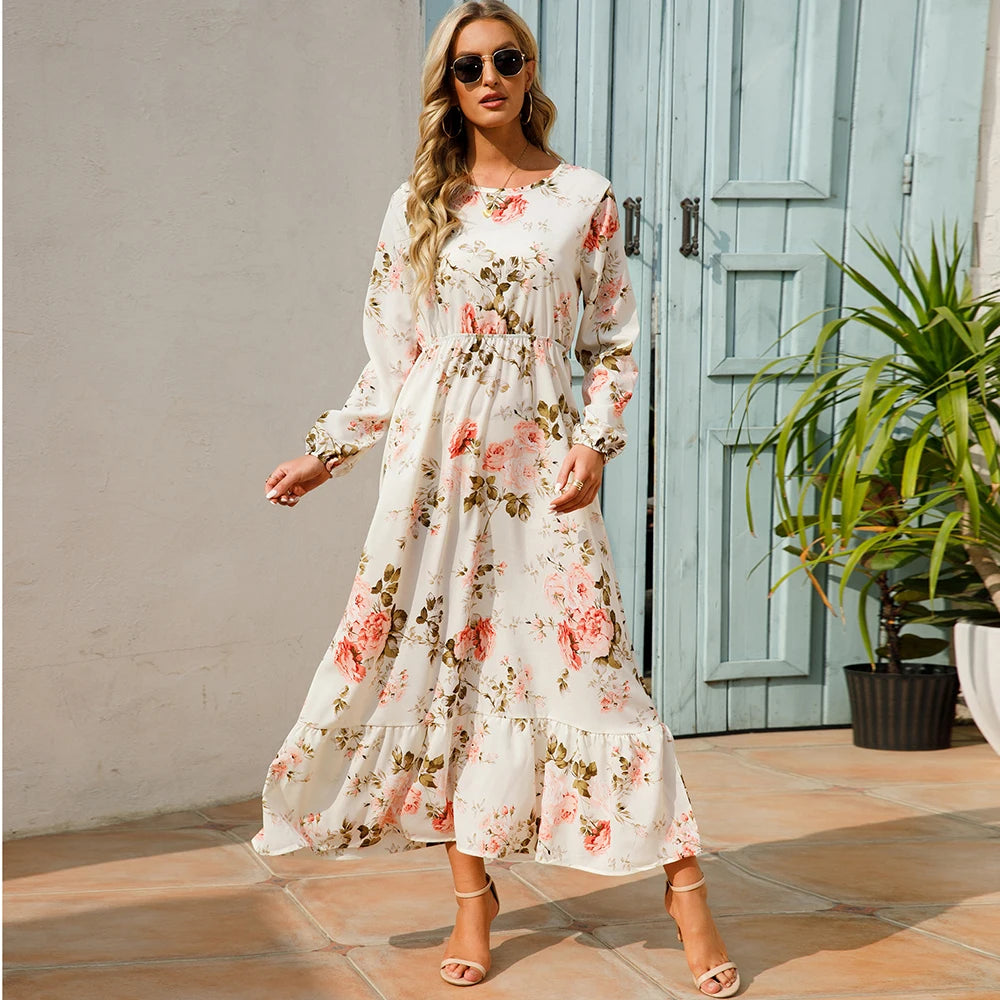 Floral Bohemian Chiffron Maxi Dress in 18 Colours Multiple Pattern Choice