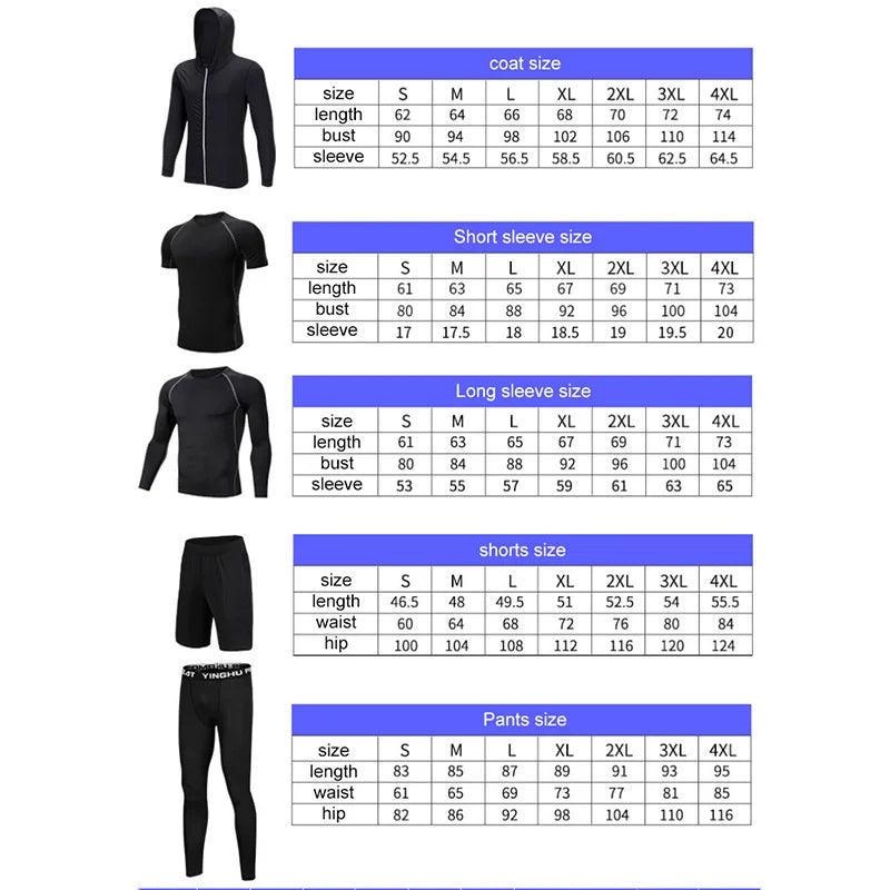 5 Pc Men's Sport Compression Under Track Suit with Hoody