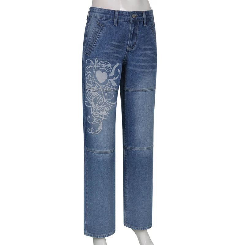 Woman's Harajuku Low Waist Pattern Jeans